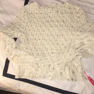 Love Shack Fancy Rouched Gold and Cream top